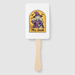 Cute Witch Teacher Mrs Smith Vintage Halloween Des Hand Fan