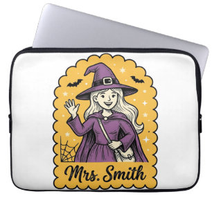 Cute Witch Teacher Mrs Smith Vintage Halloween Des Laptop Sleeve