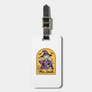 Cute Witch Teacher Mrs Smith Vintage Halloween Des Luggage Tag