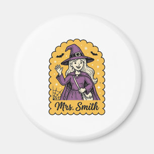 Cute Witch Teacher Mrs Smith Vintage Halloween Des Magnet