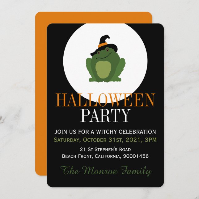 Cute Witch Toad, Halloween Party Invitation (Front/Back)