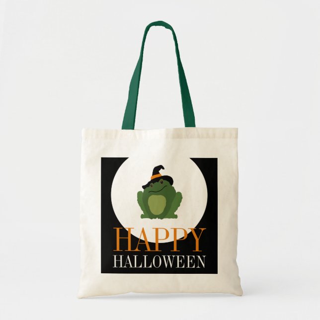 Cute Witch Toad, Halloween Tote Bag (Front)