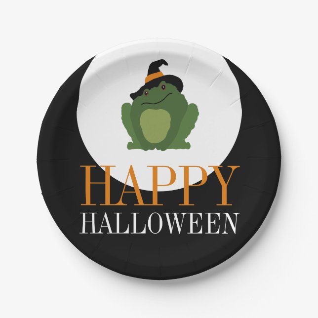 Cute Witch Toad, Happy Halloween Paper Plate (Front)