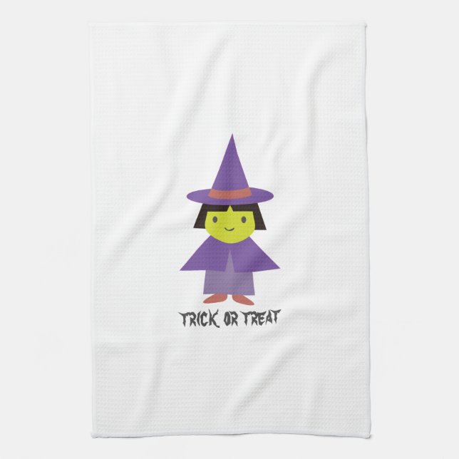 Cute Witch - Trick or Treat Tea Towel (Vertical)