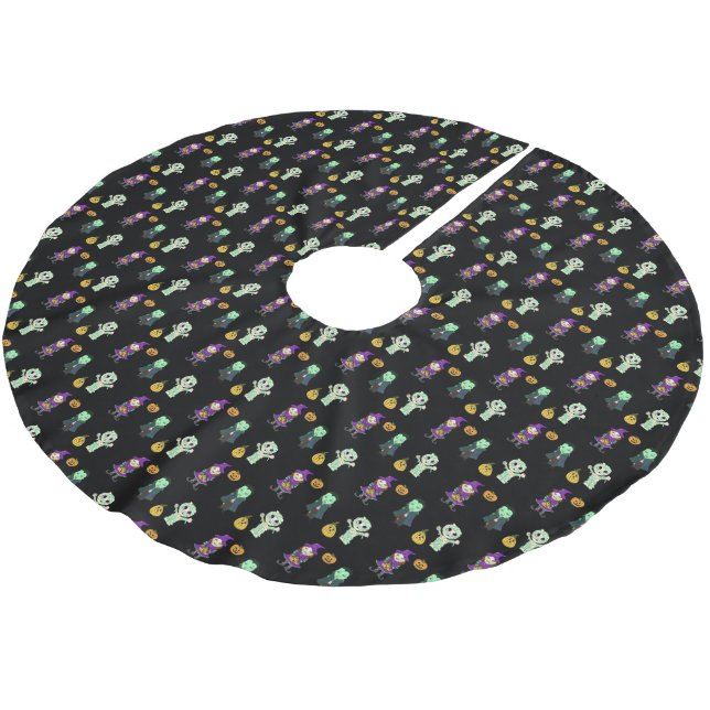 Cute Witch, Vampire and Mummy Halloween Party Brushed Polyester Tree Skirt (Angled)