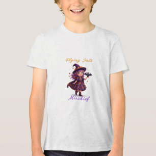 Cute Witch With Bat Spooky Halloween Magic Tri-Blend Shirt
