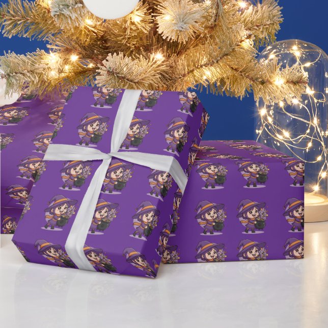 Cute Witch with Candy - Halloween Cute Design Wrapping Paper (Holidays)