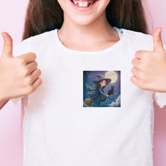 Cute Witch With Cat Button