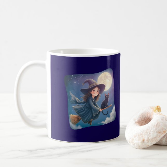 Cute Witch With Cat Mug (With Donut)