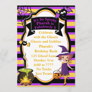 Cute Witch with Cauldron Halloween Birthday Invite