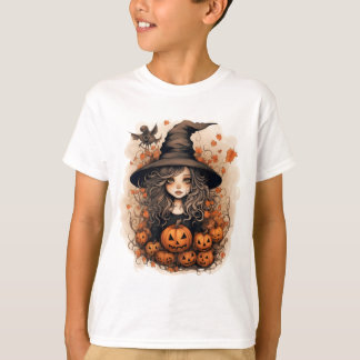 Cute witch with Halloween pumpkins for the Fall T-Shirt