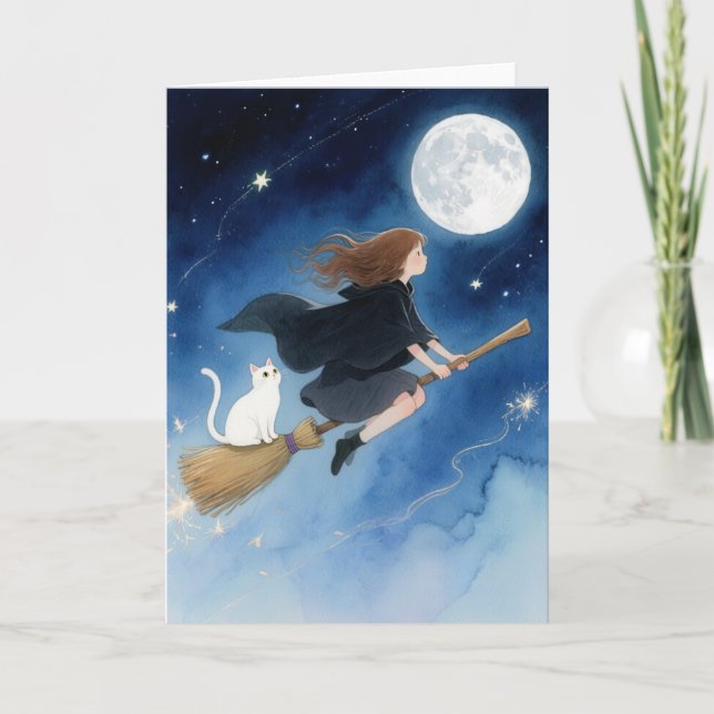 Cute Witch with her cat Card (Front)