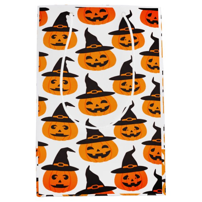 Cute Witches and Pumpkins Halloween Medium Gift Bag (Front)