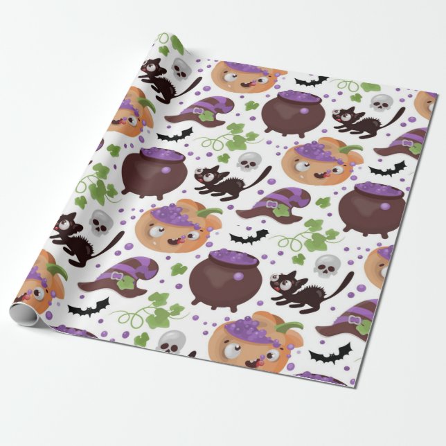 Cute Witches Brew Halloween Pattern Wrapping Paper (Unrolled)