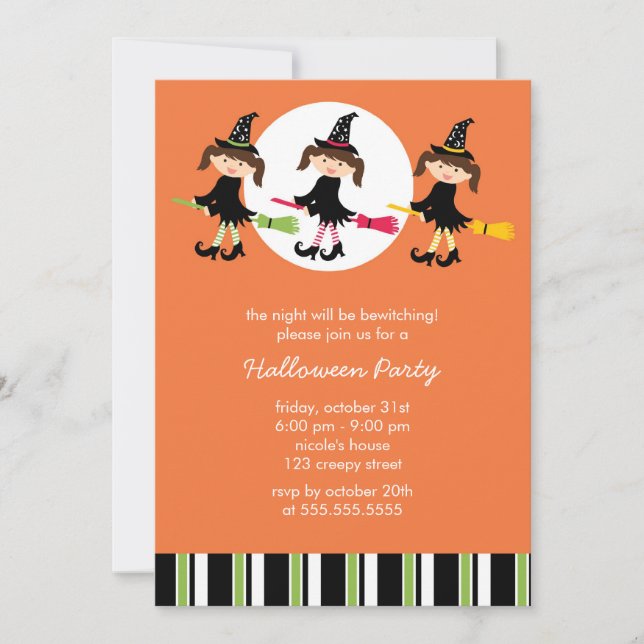 Cute Witches Halloween Party Invitations (Front)
