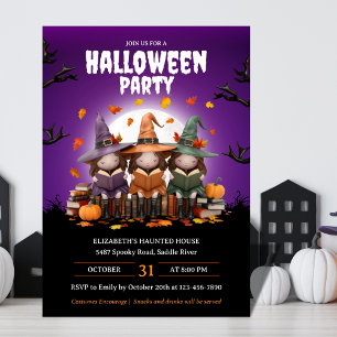 Cute Witches Reading Books Kids Costume Halloween Invitation