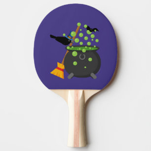 Cute Witch's Crow Looking Into A Bubbling Cauldron Ping Pong Paddle