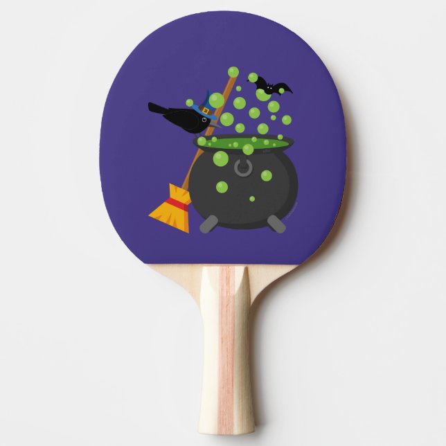 Cute Witch's Crow Looking Into A Bubbling Cauldron Ping Pong Paddle (Front)