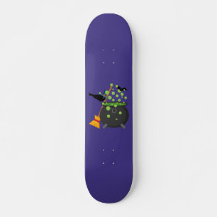 Cute Witch's Crow Looking Into A Bubbling Cauldron Skateboard