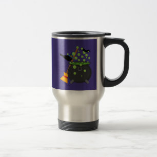 Cute Witch's Crow Looking Into A Bubbling Cauldron Travel Mug