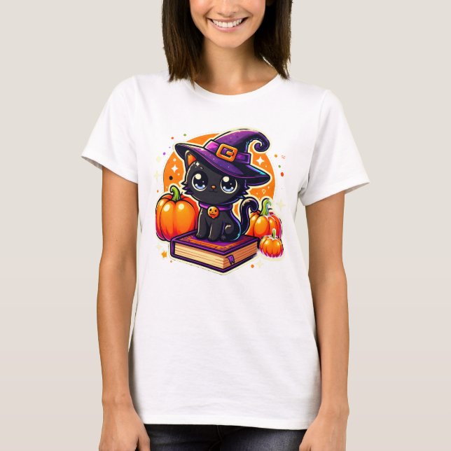 Cute Witch's Kitten T-Shirt (Front)
