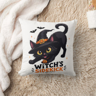 Cute Witch's Sidekick Black Cat Halloween Cushion