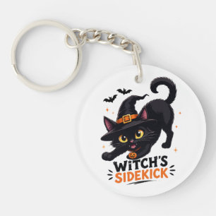 Cute Witch's Sidekick Black Cat Halloween Key Ring