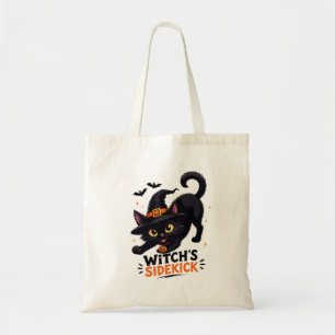 Cute Witch's Sidekick Black Cat Halloween Tote Bag