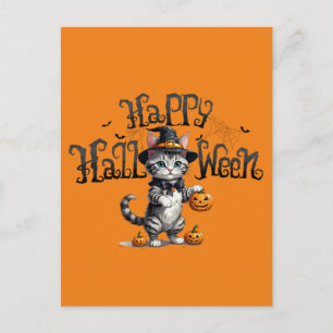Cute Witchy Cat Halloween Postcard
