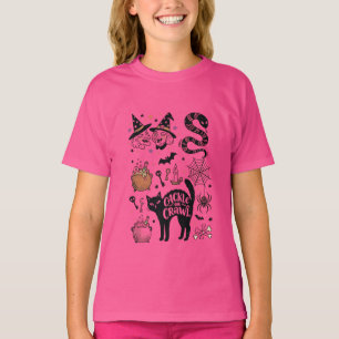 Cute Witchy Cat & Magic Halloween Girls T-ST-Shirt T-Shirt