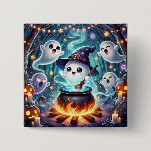 Cute Witchy Ghost Halloween Party Favour 15 Cm Square Badge
