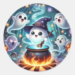 Cute Witchy Ghost Halloween Party Favour  Classic Round Sticker