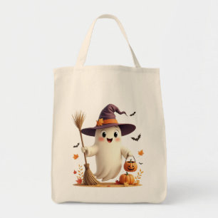 Cute Witchy Ghost Halloween Tote Bag