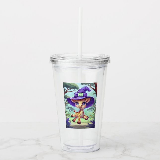 Cute Witchy Giraffe  Acrylic Tumbler (Front)