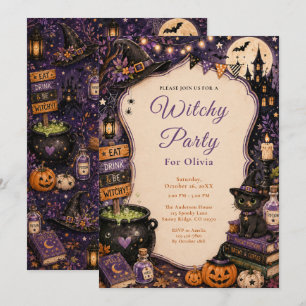 Cute Witchy Halloween Party Invitation