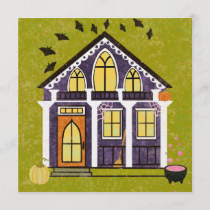 Cute Witchy Haunted Halloween Cottage Invitation