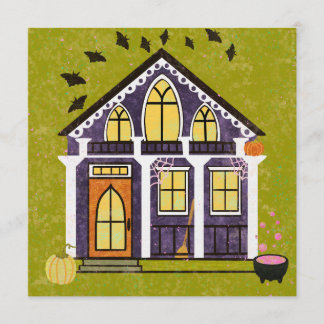 Cute Witchy Haunted Halloween Cottage Invitation
