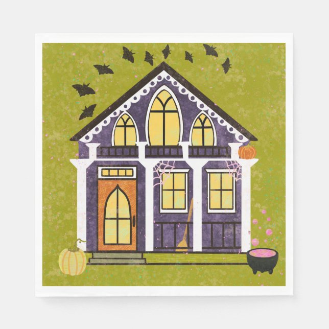 Cute Witchy Haunted Halloween Cottage  Napkin (Front)