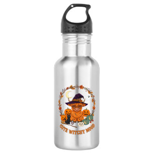 Cute Witchy Mood Halloween Highland Cow Black Cat 532 Ml Water Bottle