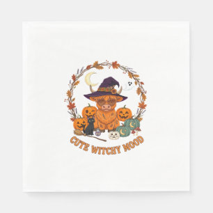 Cute Witchy Mood Halloween Highland Cow Black Cat Napkin