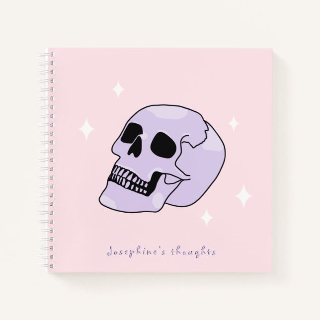 Cute Witchy Mystical Skull Pink and Purple Name Notebook (Front)