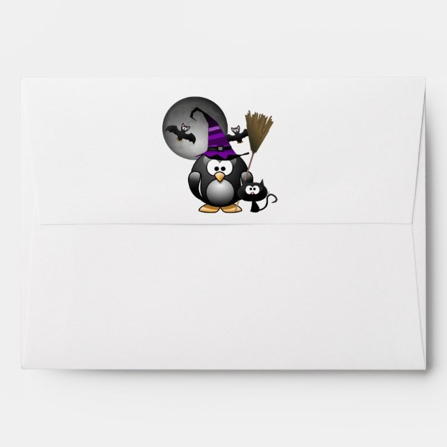 Cute Witchy Penguin with Halloween Scene Envelope (Back (Top Flap))