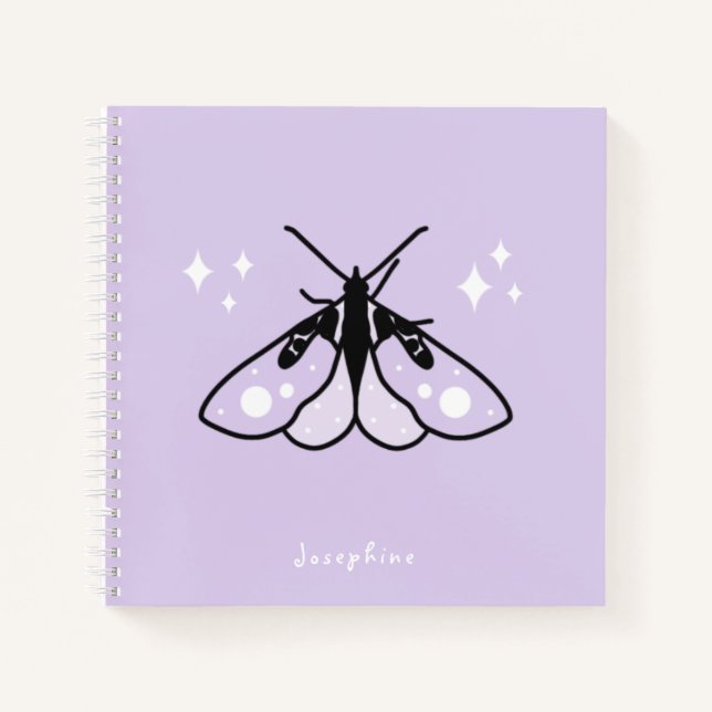 Cute Witchy Purple Moth Notebook with Name (Front)