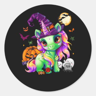 Cute Witchy Unicorn Halloween Witch Zombie Pumpkin Classic Round Sticker
