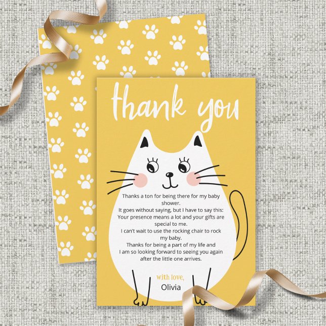 Cute Wite Kitty Cat Baby Shower thank you Card (Creator Uploaded)