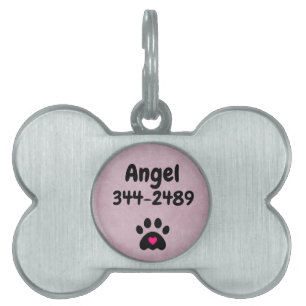 Cute with name and phone number Pink background Pet ID Tag