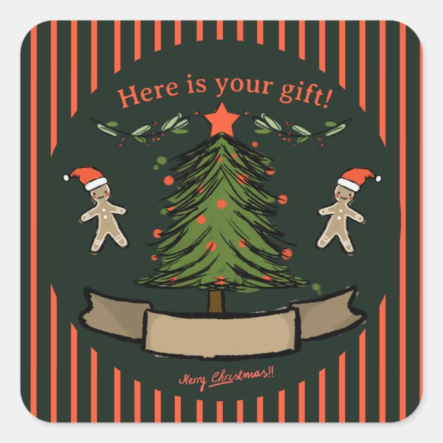 Cute! with space to write your name Christmas gift Square Sticker (Front)
