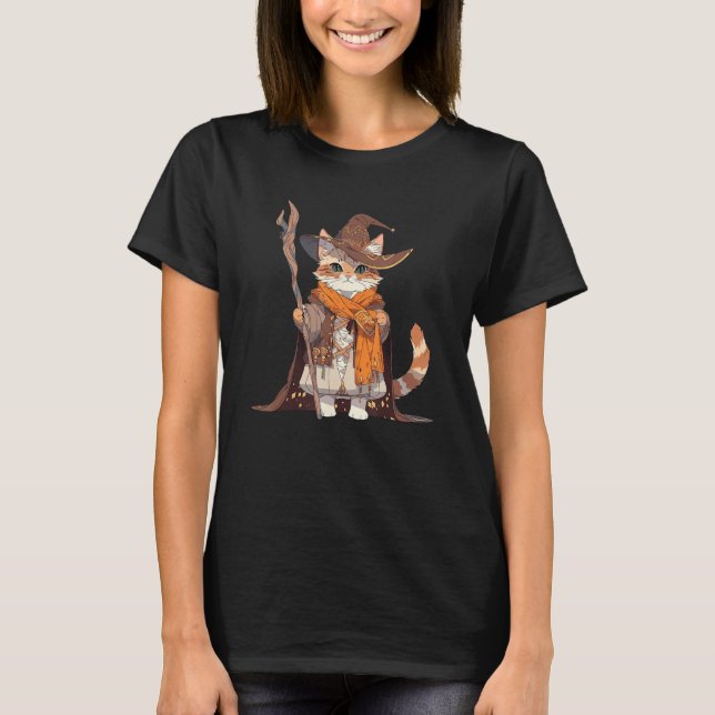 Cute Wizard Cat Magical Kitten Video Game Gamer Ca T-Shirt (Front)