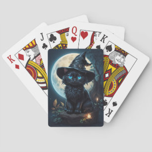 Cute wizard cat playing cards