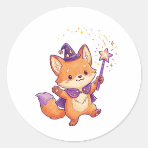 Cute Wizard Fox Casting Magic Spell Halloween Colo Classic Round Sticker